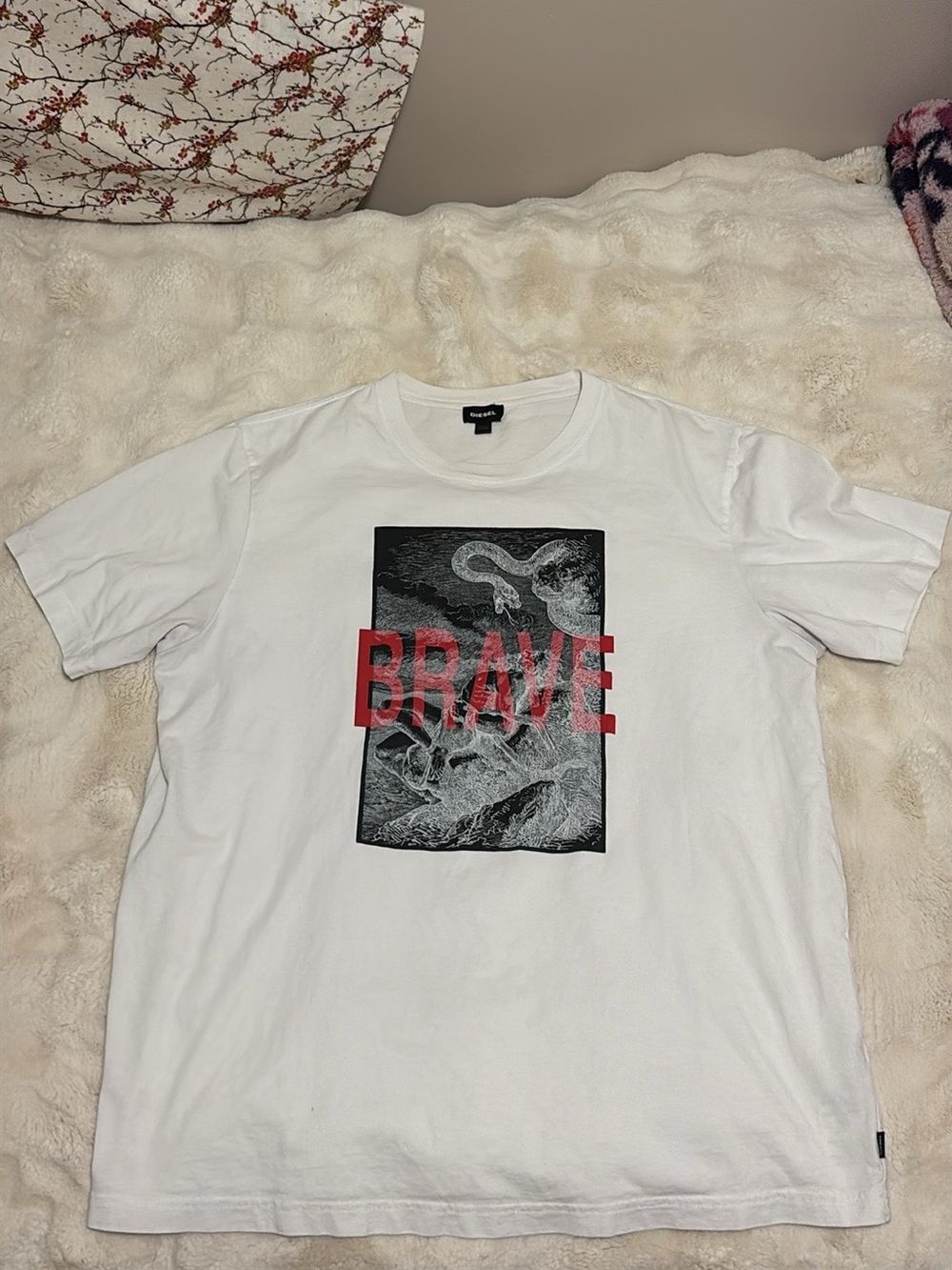 Diesel White Tee with Red BRAVE Print